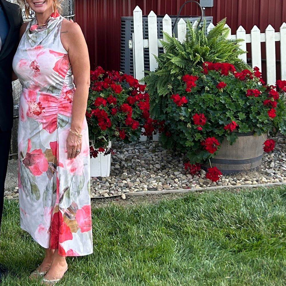 Donna Karan Floral Pink and Green Midi Dress - Picture 1 of 3